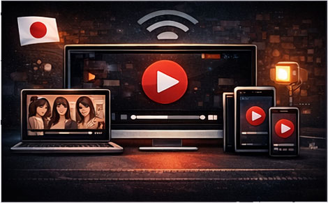 Japan AV 탐색 후 AV 스트리밍 이용 흐름을 설명하는 서비스형 이미지